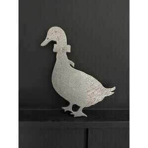 Vintage Pewter Goose Bow Duck Country Trivet Wall Decor Art Cottage Kitchen